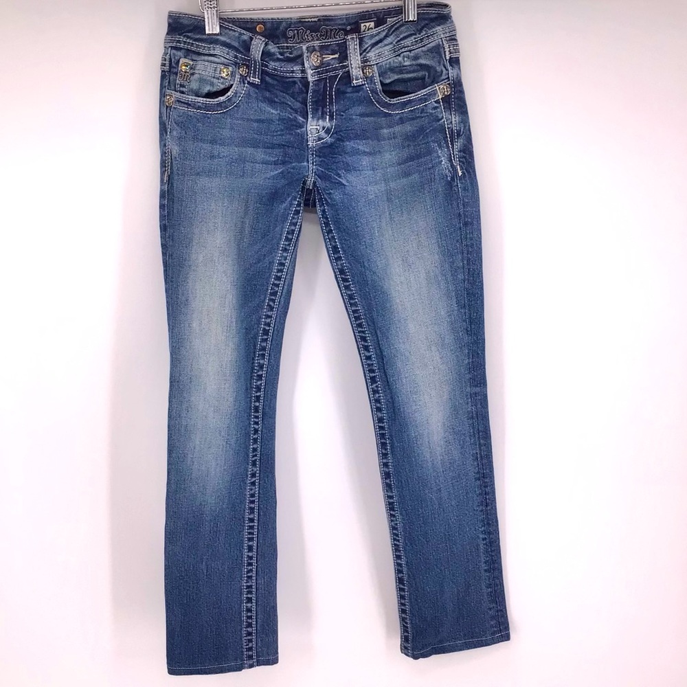 Miss Me Style JE5340T10R Accent Sequin Straight Leg Jeans Sz 26 - Picture 2 of 16